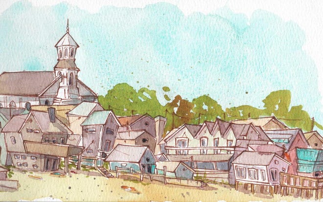 A painting of Provincetown done by Gabe Ribeiro.