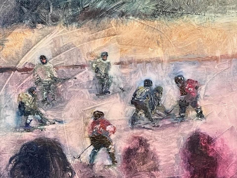 Xin Liu's paintings are inspired by moments he has witnessed in his young son's hockey games on P.E.I.