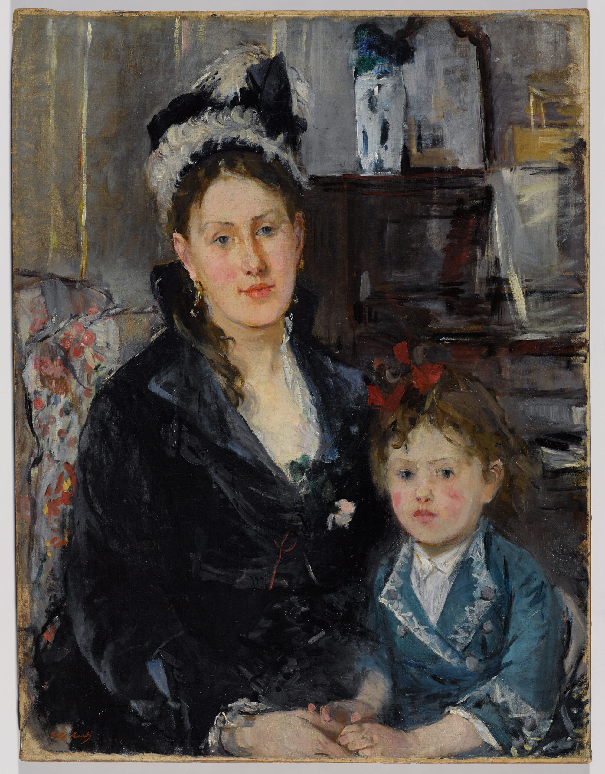 Painting of a woman holding a child on her lap