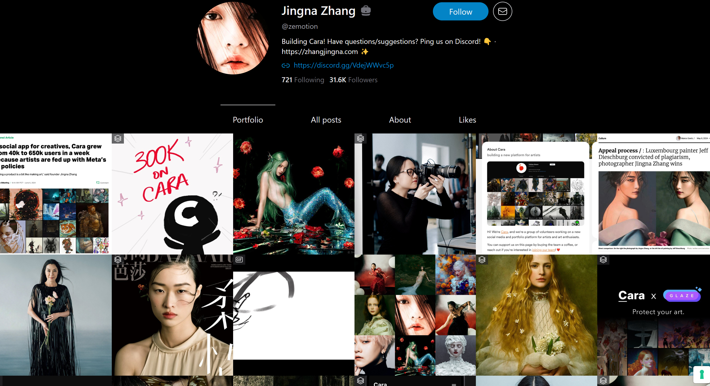 Jingna Zhang's profile on Cara app