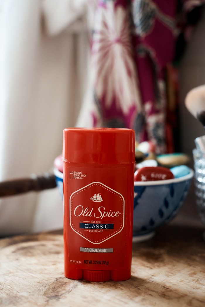 Old Spice deodorant, one of his grooming staples