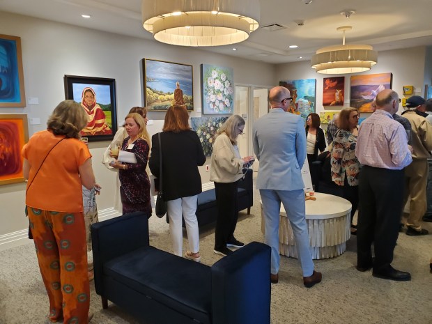 Residents of Belmont Village La Jolla mingle with artists from...