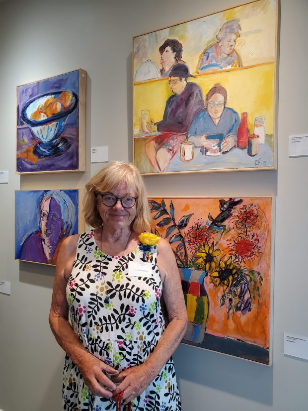 Artist Elisabeth Refn displays her paintings at Belmont Village. (Ashley...