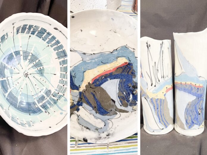 a collage of three different pictures of pottery