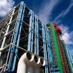 Exterior of the Pompidou Centre in Paris, France - Rue Beaubourg side.