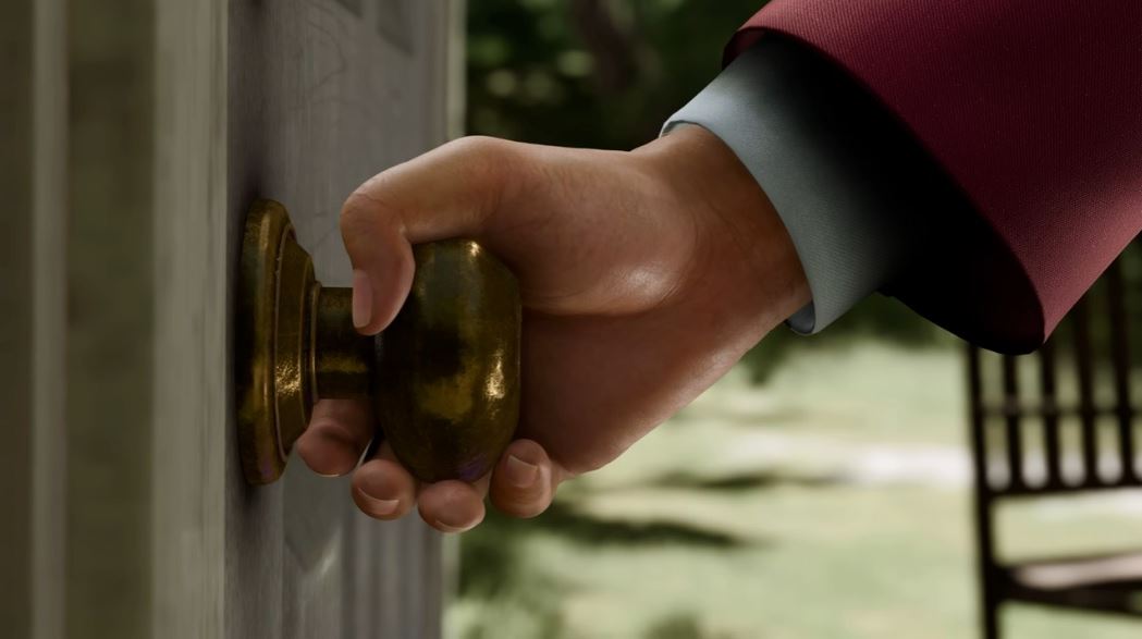 Closeup of Ichiban Kasuga holding the doorknob in Infinite Wealth