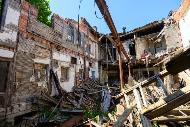 The city has issued an emergency demolition order for this damaged building on the site of the MBAD African Bead Museum, in Detroit, July 1, 2024.
