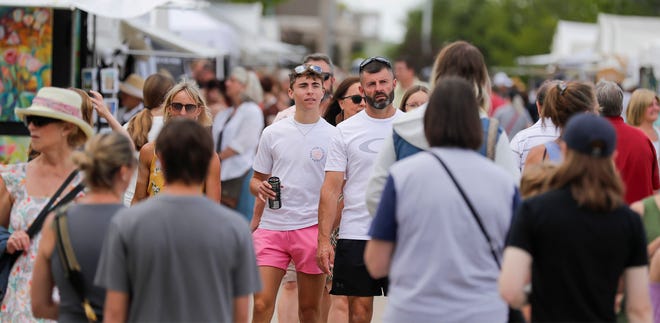 Crowds fill the streets during the John Michael Kohler Arts Center’s Midsummer Festival of the Arts, Saturday, July 20, 2024, in Sheboygan, Wis.