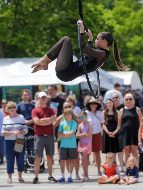 Warped Studio’s Adaria Passini is observed by the crowd during the John Michael Kohler Arts Center’s Midsummer Festival of the Arts, Saturday, July 20, 2024, in Sheboygan, Wis.