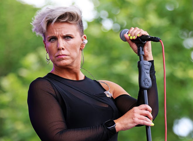 Musical artist Bonne Finken performs during the Waukee Arts Festival on Friday, July 19. The two-day festival at Centennial Park featured local artists and live music.