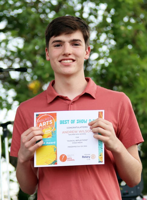 Andrew Wilson of Waukee High won Best of Show 2-D during the Waukee Arts Festival on Saturday, July 20. The two-day festival at Centennial Park featured local artists and live music.