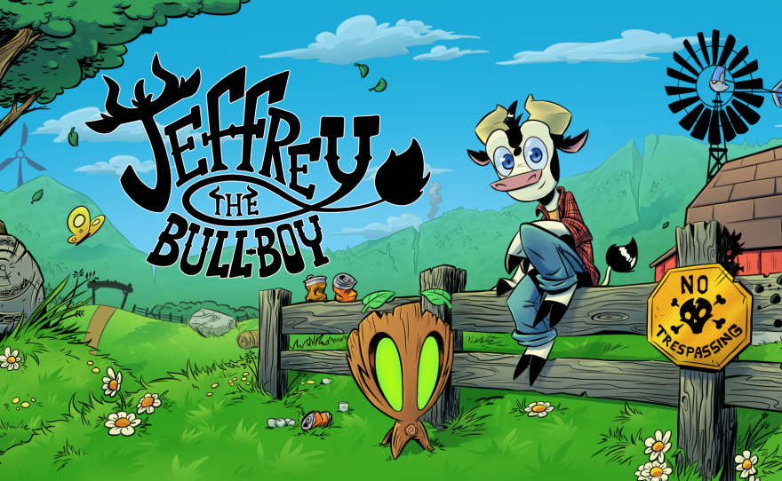 An illustrated banner for "Jeffrey the Bull-boy" by Alex Hoey, is depicted in this undated photo. 