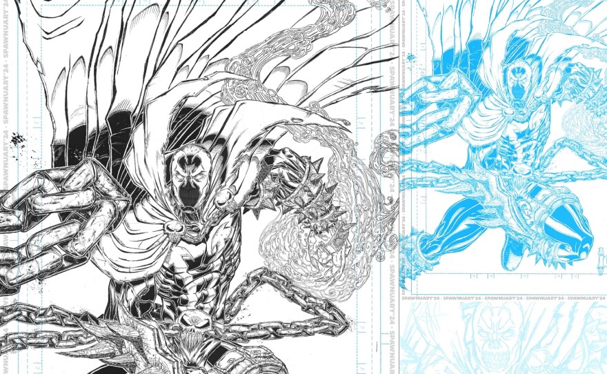 Antihero Spawn is shown in a dynamic pose in this undated sketch.