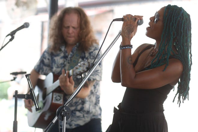 Candace & Stephan performing at FoxSaid Festival at the Cotton Press in Athens, Ga., on Saturday, July 27, 2024. The art and music festival featured interactive art with a number of local artists and raised money for art education in local schools.