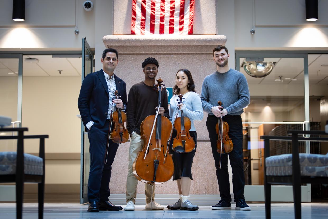 Violinist Arnaud Sussmann, cellist Sterling Elliott, violist Laura Liu and violinist Nathan Meltzer took part in the pilot run-through of the Chamber Music Society of Palm Beach's Rising Artists Program.