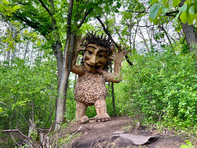 An undated photo of Ronny Funny Face, a giant troll sculpture made from recycled wood from Danish artist Thomas Dambo. The self-described "trash artist" installed the work in Detroit Lakes, Minnesota, in June.