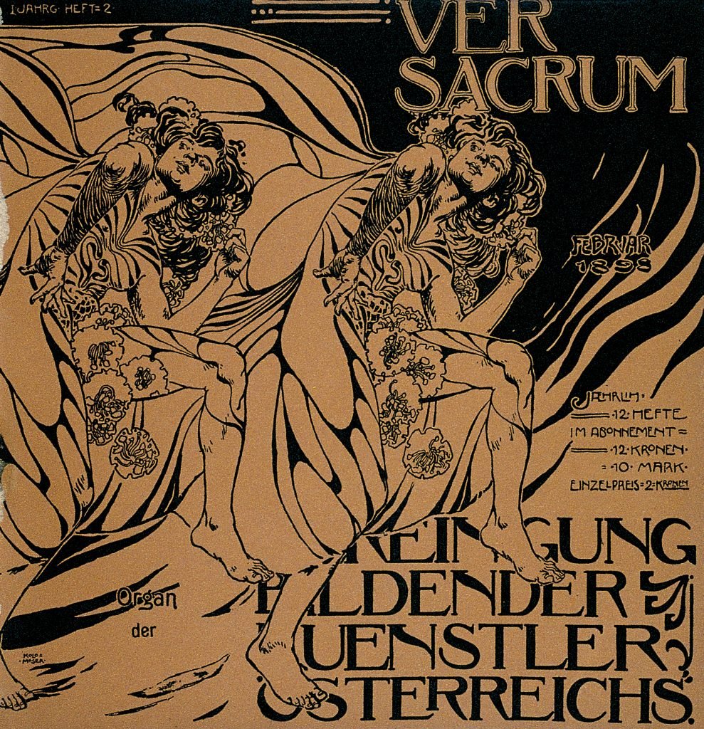 An Art Nouveau-style magazine cover with an illustration of a woman surrounded by flowers