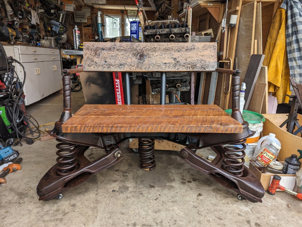 Odd bench in contractor's workshop