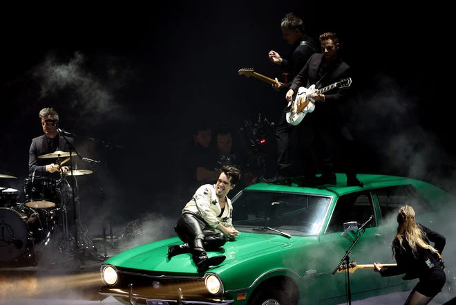 Brandon Urie of Panic! at the Disco performs onstage at the 2022 MTV VMAs at Prudential Center on August 28, 2022 in Newark, New Jersey.