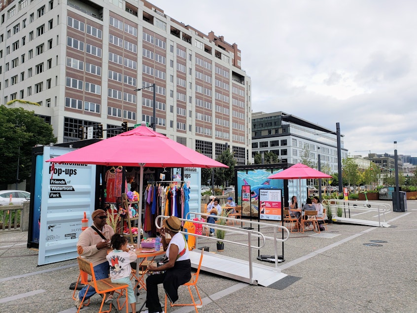 caption: One of the four pop-up shops on Seattle's waterfront this summer on Tuesday, Aug. 13, 2024.