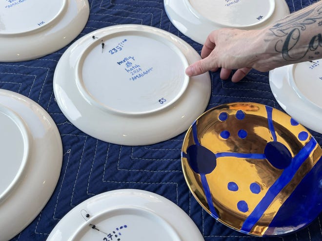 Each plate in Molly Hatch’s exhibition of “Amalgam” is numbered, signed and titled.