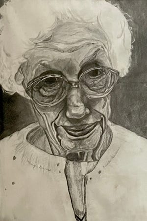 Mariann Kearsley's "Grandmother Bernice," Pencil, 2022, Instructors Showcase at the Tallahassee Senior Center Foundation.