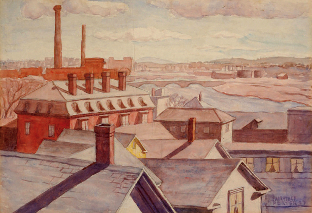 Fairfield Porter's painting, "Roofs of Cambridge," 1927