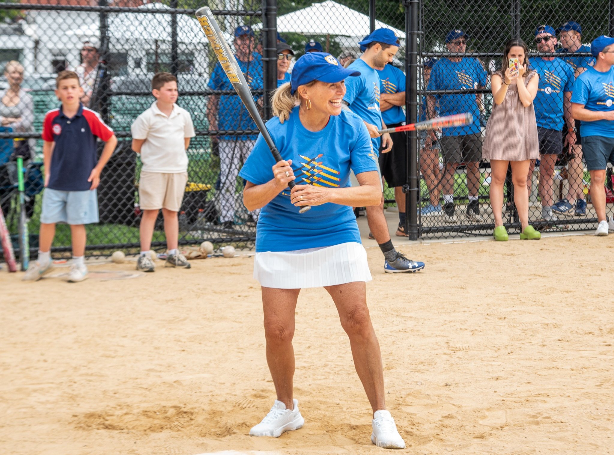 Katie Couric at bat for the Writers at the 2024 East Hampton Artists & Writers Charity Softball Game