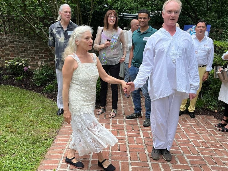 Susan Keller and D. Patton White of Beacon Dance moved around and through the crowd at a Paradise Garden fundraiser in Atlanta in 2023.